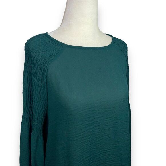 a.n.a. Emerald Green Blouse with Ruched Sleeves - Picture 3 of 10